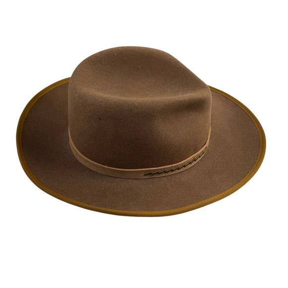 Olive & Pique Brown Wool Felt Wide Brim Rancher Hat Western Embellished Band Adj - Picture 2 of 6